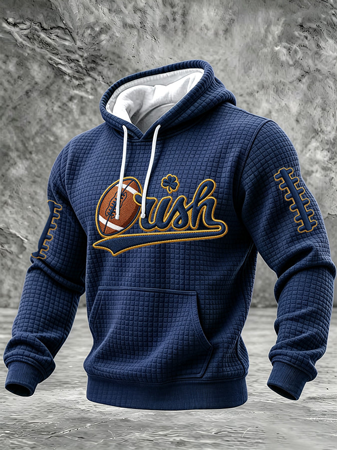Men's College Rugby Team Printed Waffle Casual Hoodie