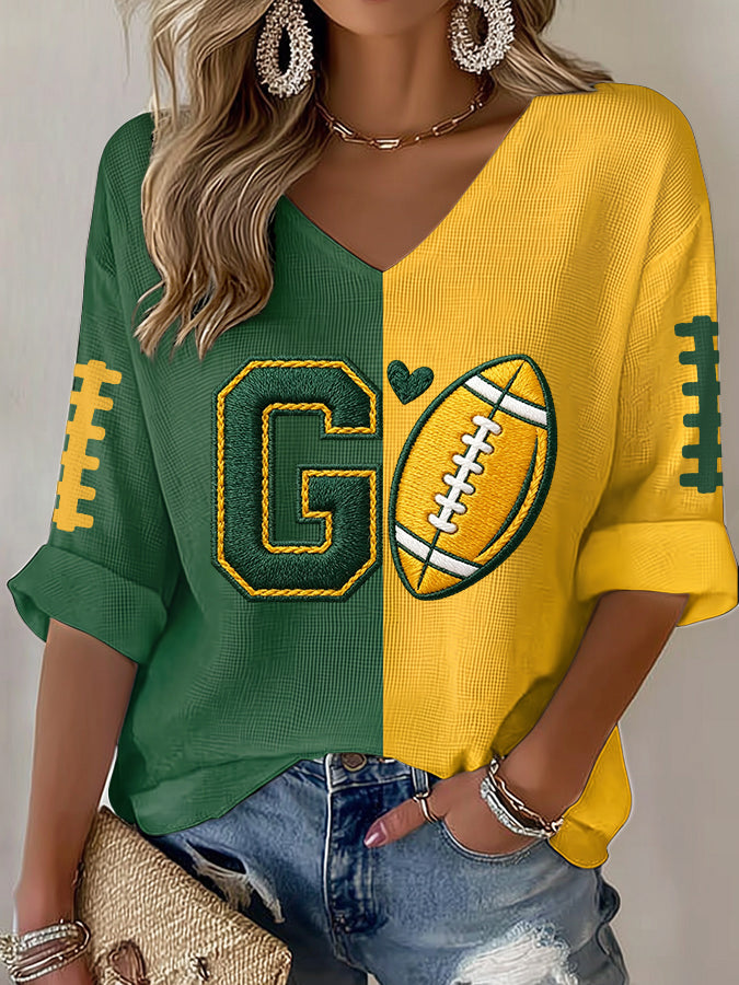 Women'S Football  Print Waffle  Top
