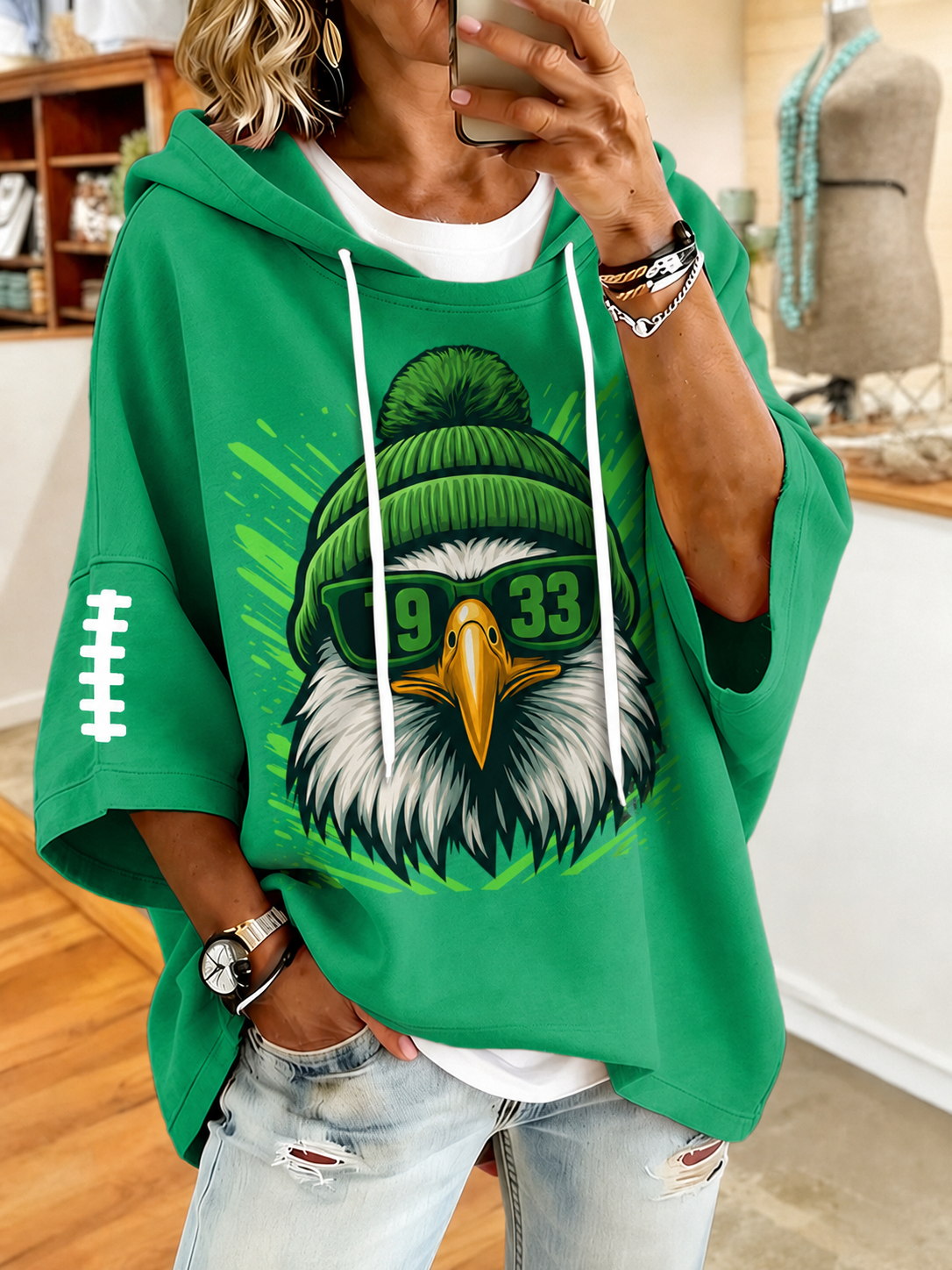 Women'S Vintage Football Print Hoodie