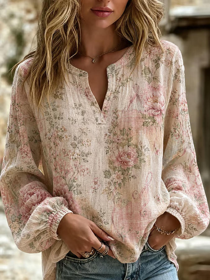 Women'S Floral Art Printed Casual Top