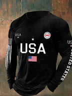 Men'S Retro American Flag Independence Day 250Th Anniversary Commemorative Edition Classic Printed Long Sleeve
