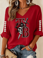 Women's Football Print Casual Waffle Top