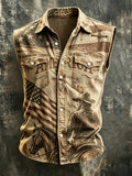 Men's Vintage Western-Print Linen Vest