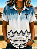 Women'S Retro Landscape Cross Collar Shirt