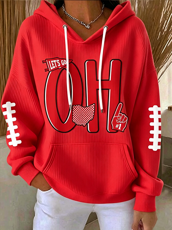 Ladies' Rugby Printed Hooded Sweatshirt