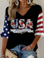 Women'S 250Th Anniversary Printed V-Neck Top For The Founding Of The United States