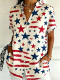 Women's Casual American Retro Pentagram Printed Shirt