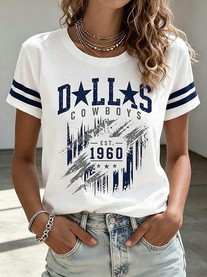 Women'S Retro Rugby Round Neck T-Shirt